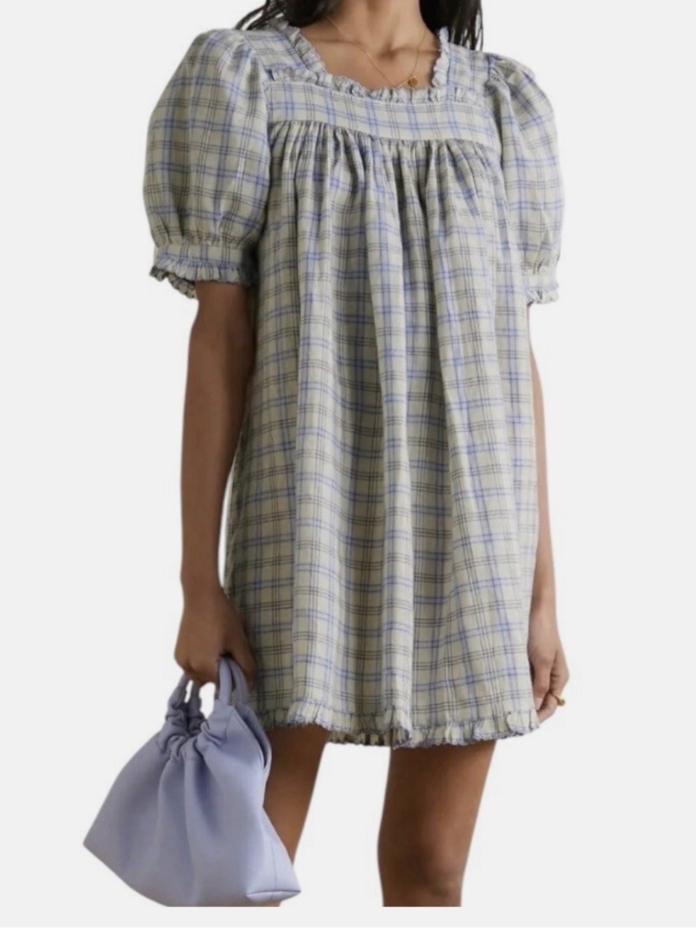 DÔEN Frede Mini Dress in Blue Meadowlark Plaid - Picture 2 of 10